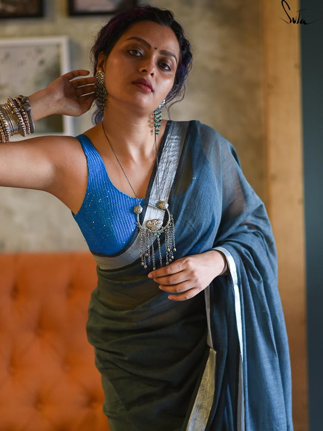 

Suta Women Blue Embellished Saree Blouse