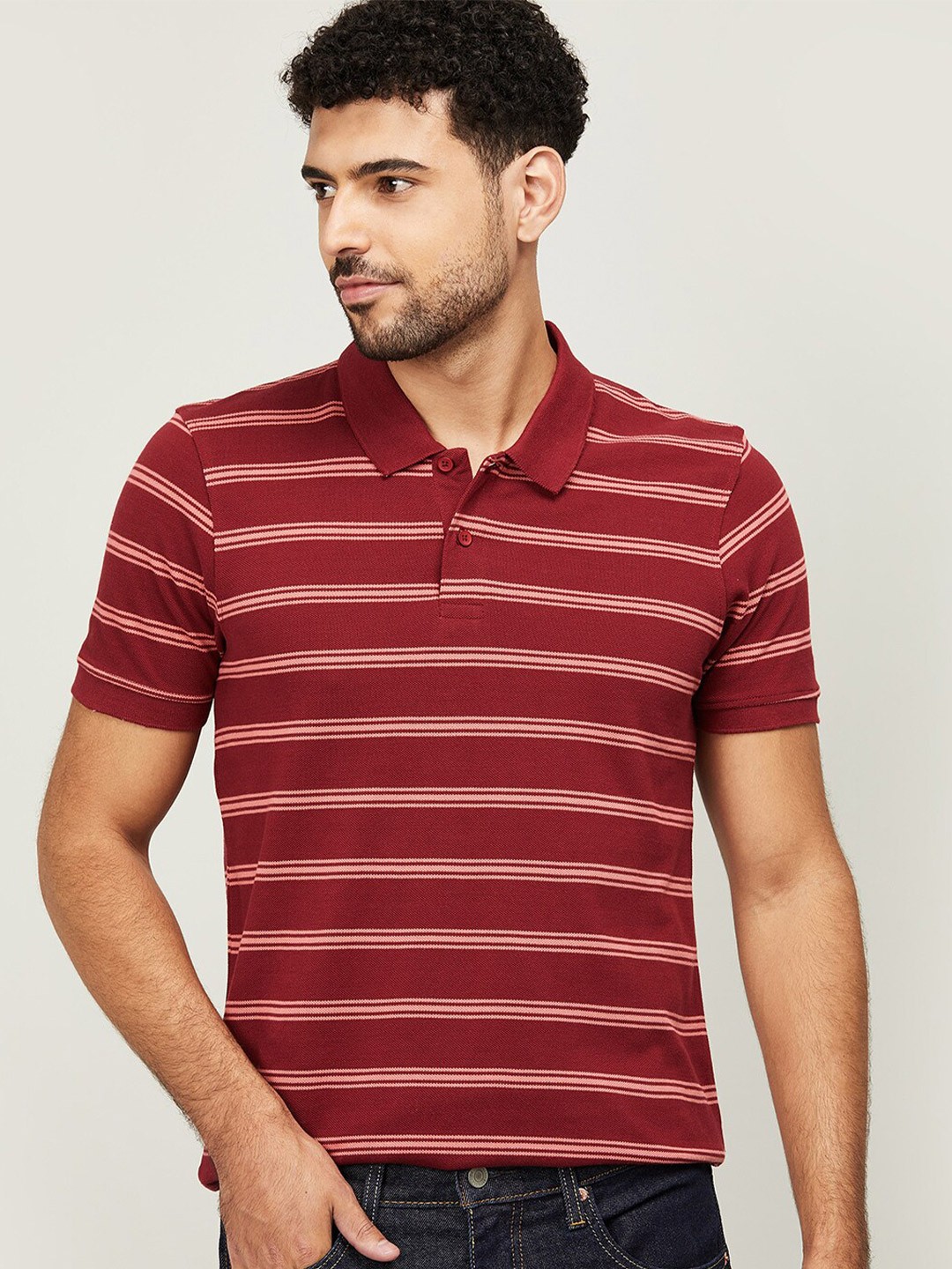 

Fame Forever by Lifestyle Men Red Striped Polo Collar T-shirt
