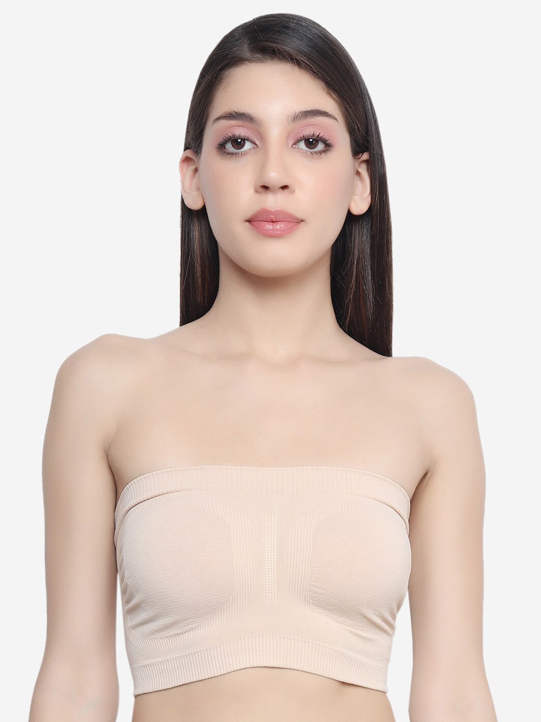 

Beau Design Beige Training & Gym Bandeau Tube Bra - Medium Support Rapid-Dry
