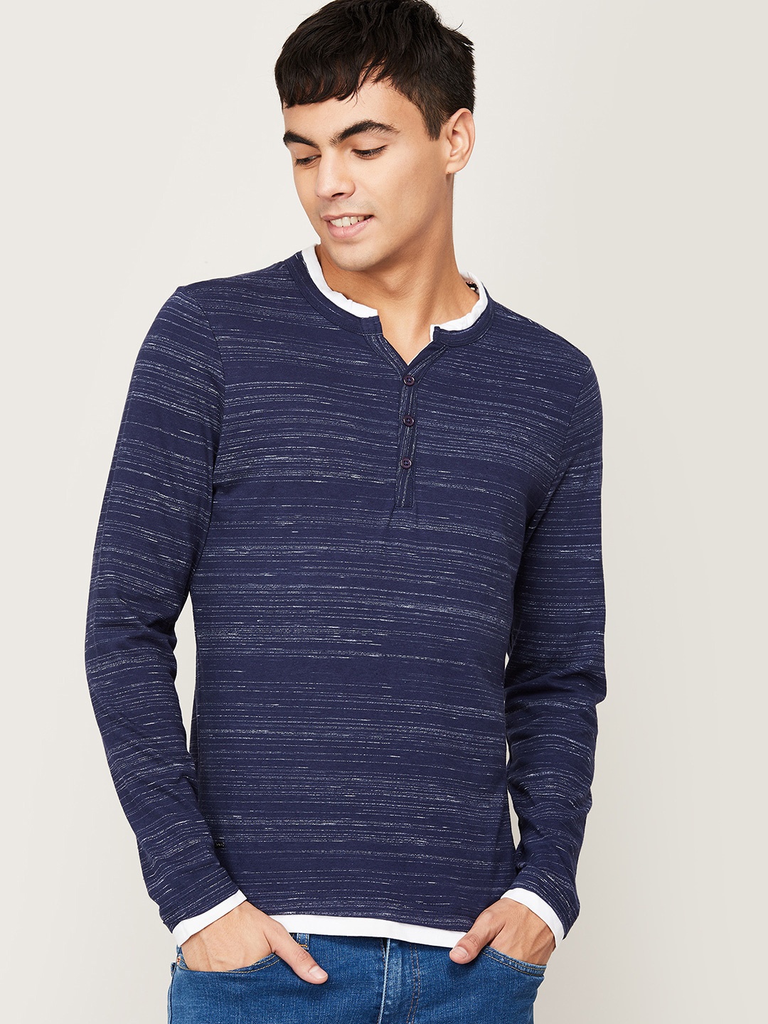 

Forca by Lifestyle Men Navy Blue Henley Neck T-shirt
