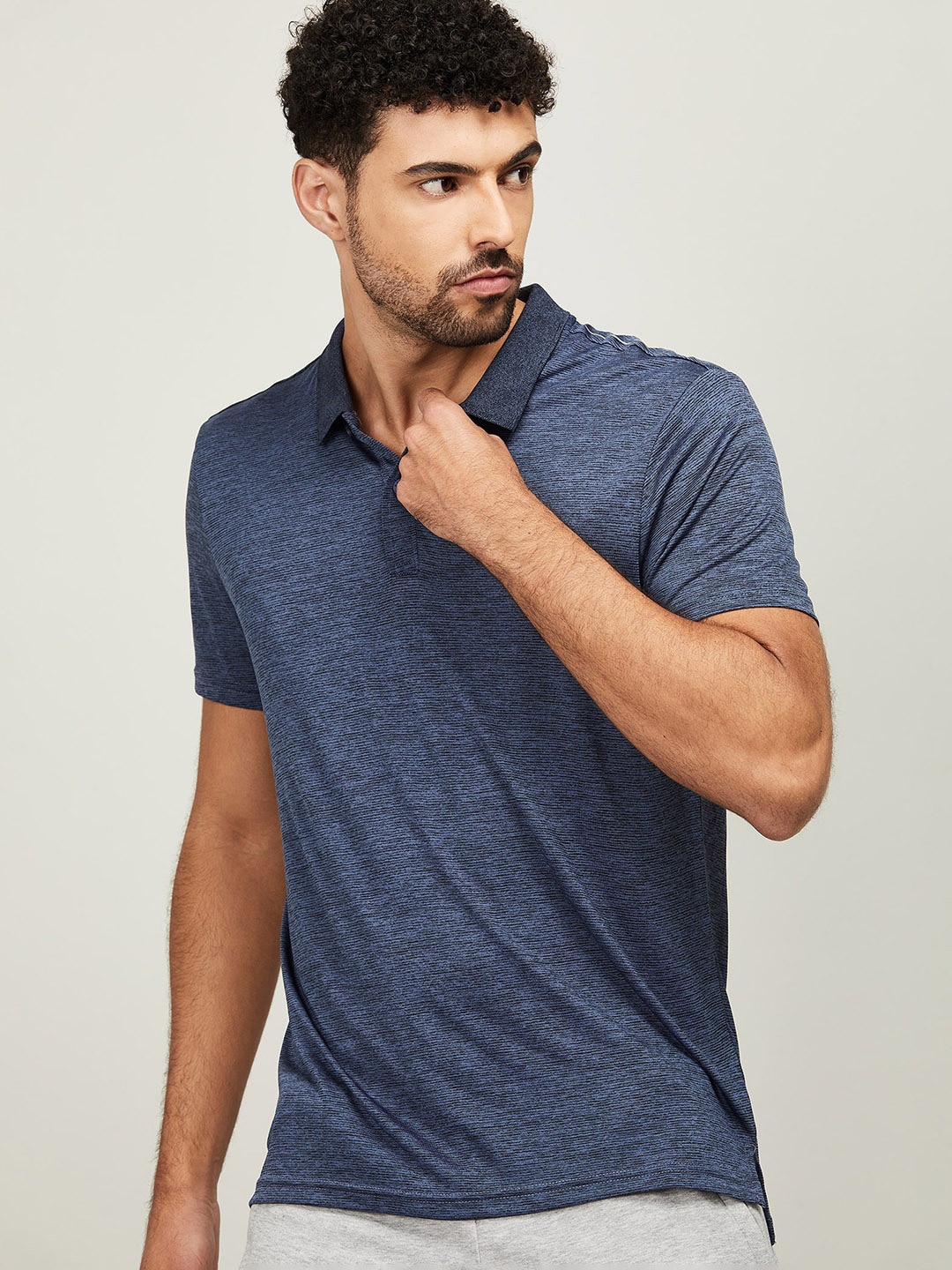 

Kappa Men Blue Solid Cotton Polo Collar Slim Fit T-shirt