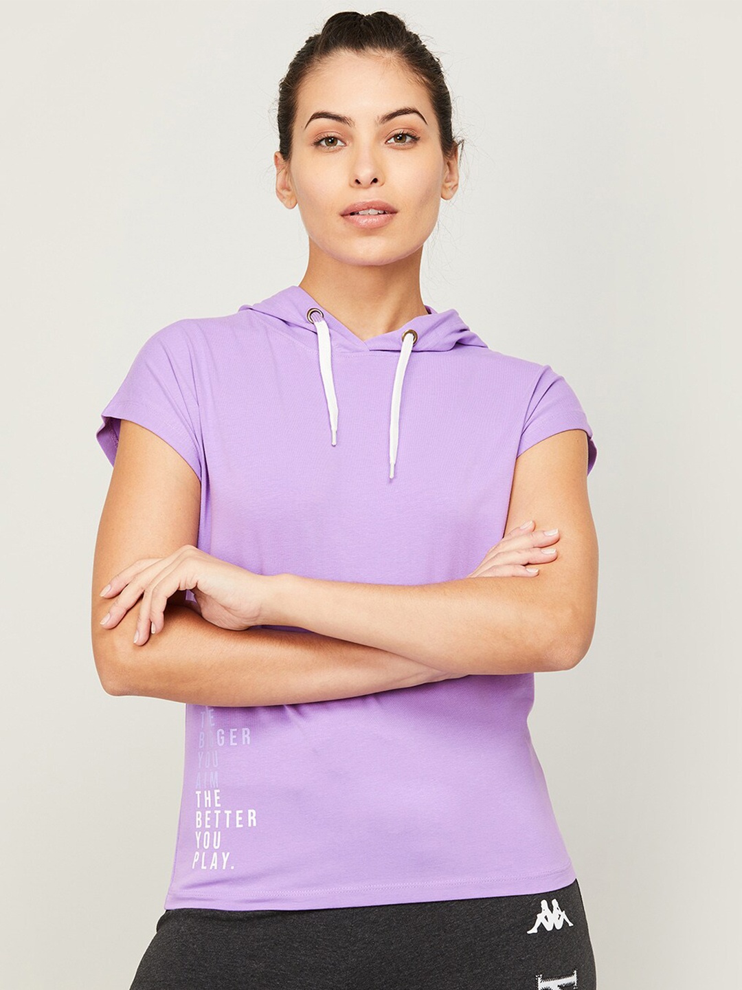 

Kappa Women Purple Hooded Cotton T-shirt