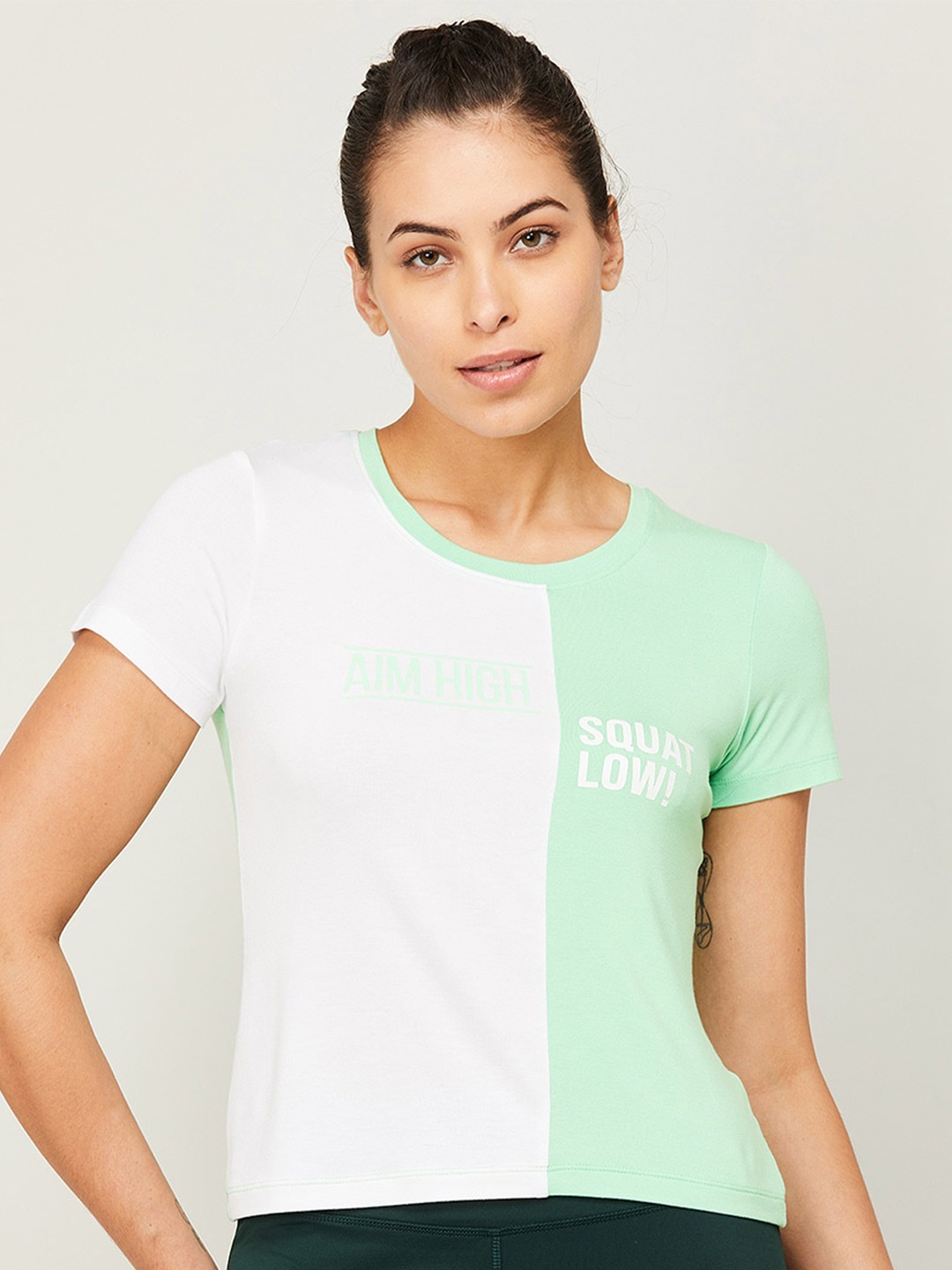

Kappa Women Green & White Colourblocked T-shirt
