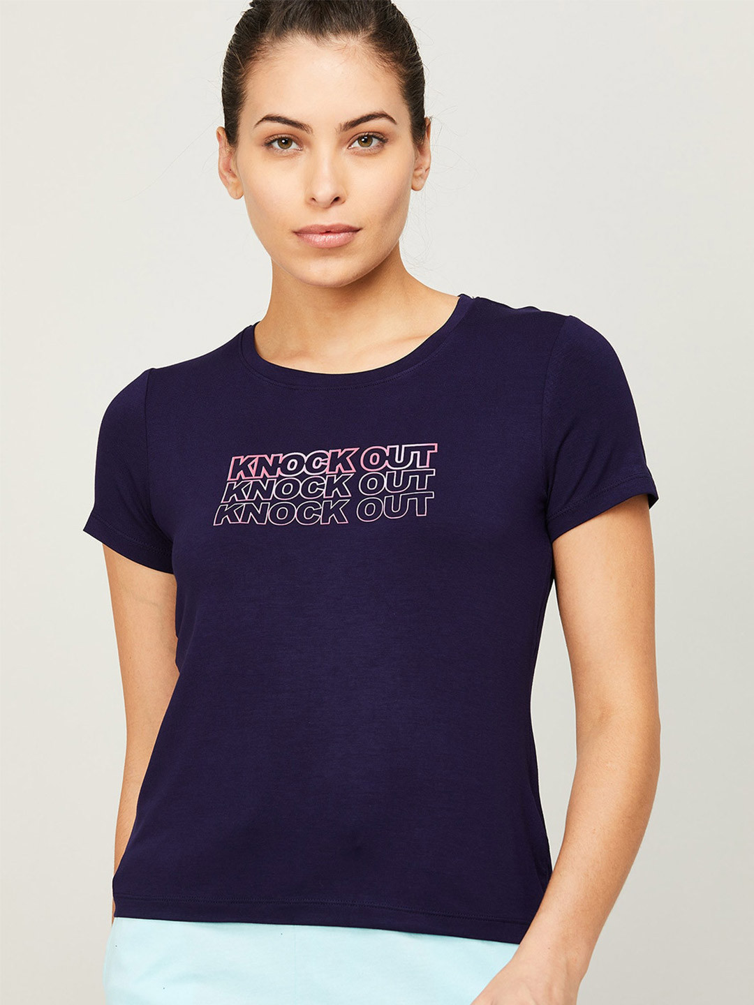 

Kappa Women Navy Blue Typography Printed T-shirt