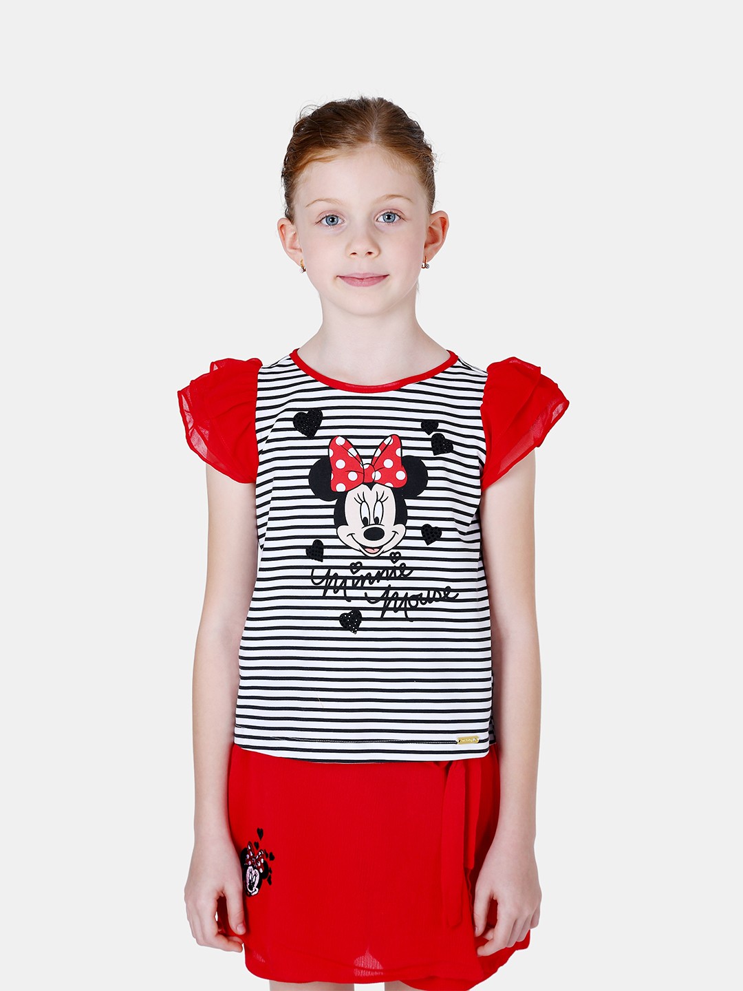 

One Friday Girls White & Black Minnie Mouse Printed Top