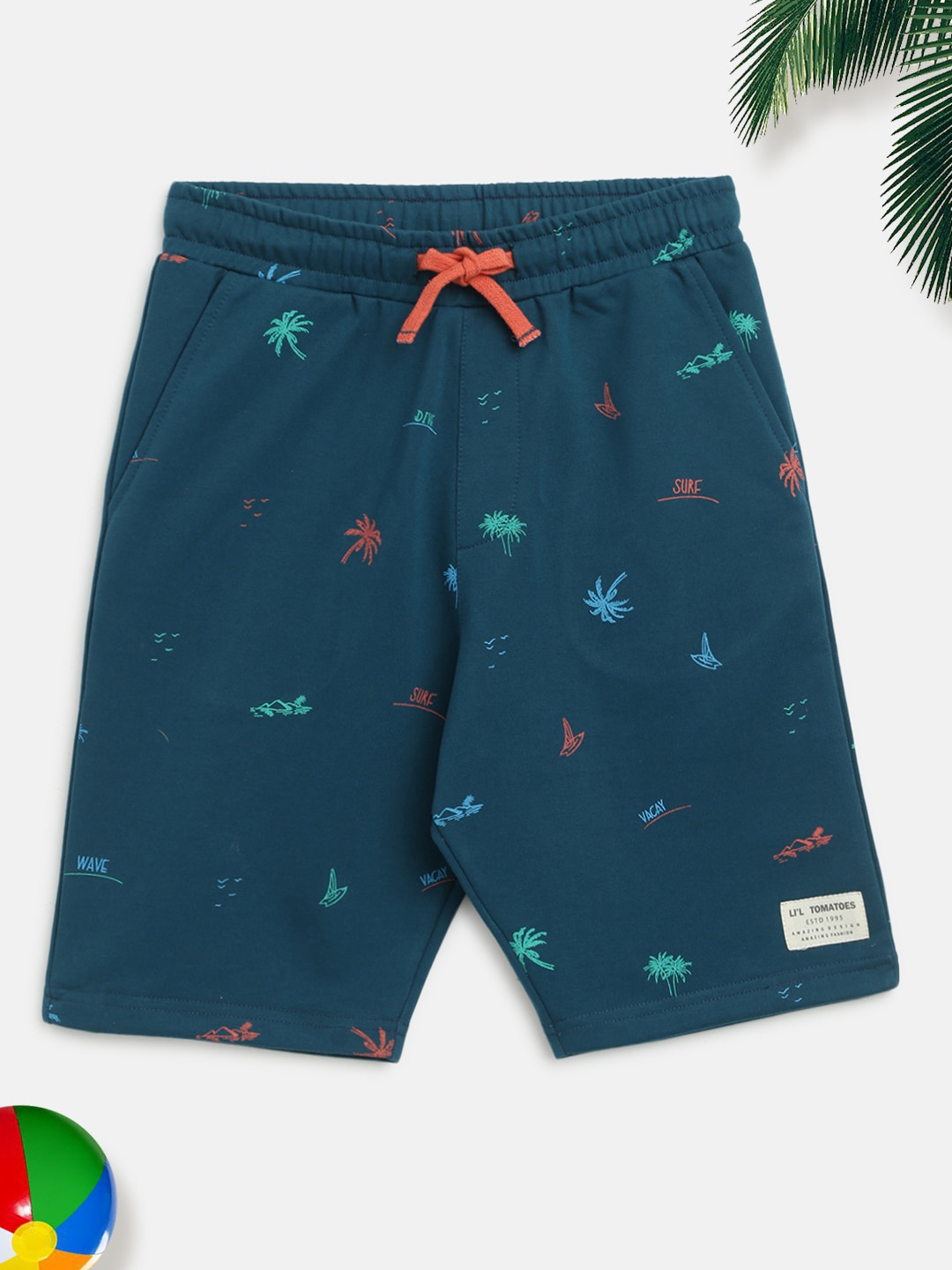 

Lil Tomatoes Boys Teal Blue Regular Fit Conversational Printed Shorts