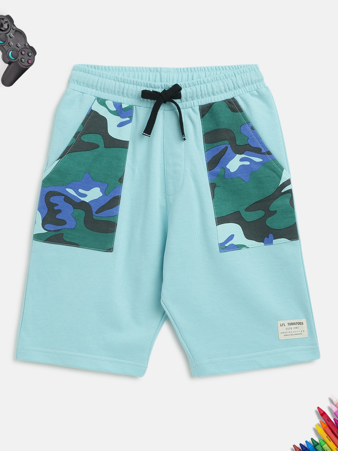 

Lil Tomatoes Boys Blue Conversational Printed Outdoor Shorts