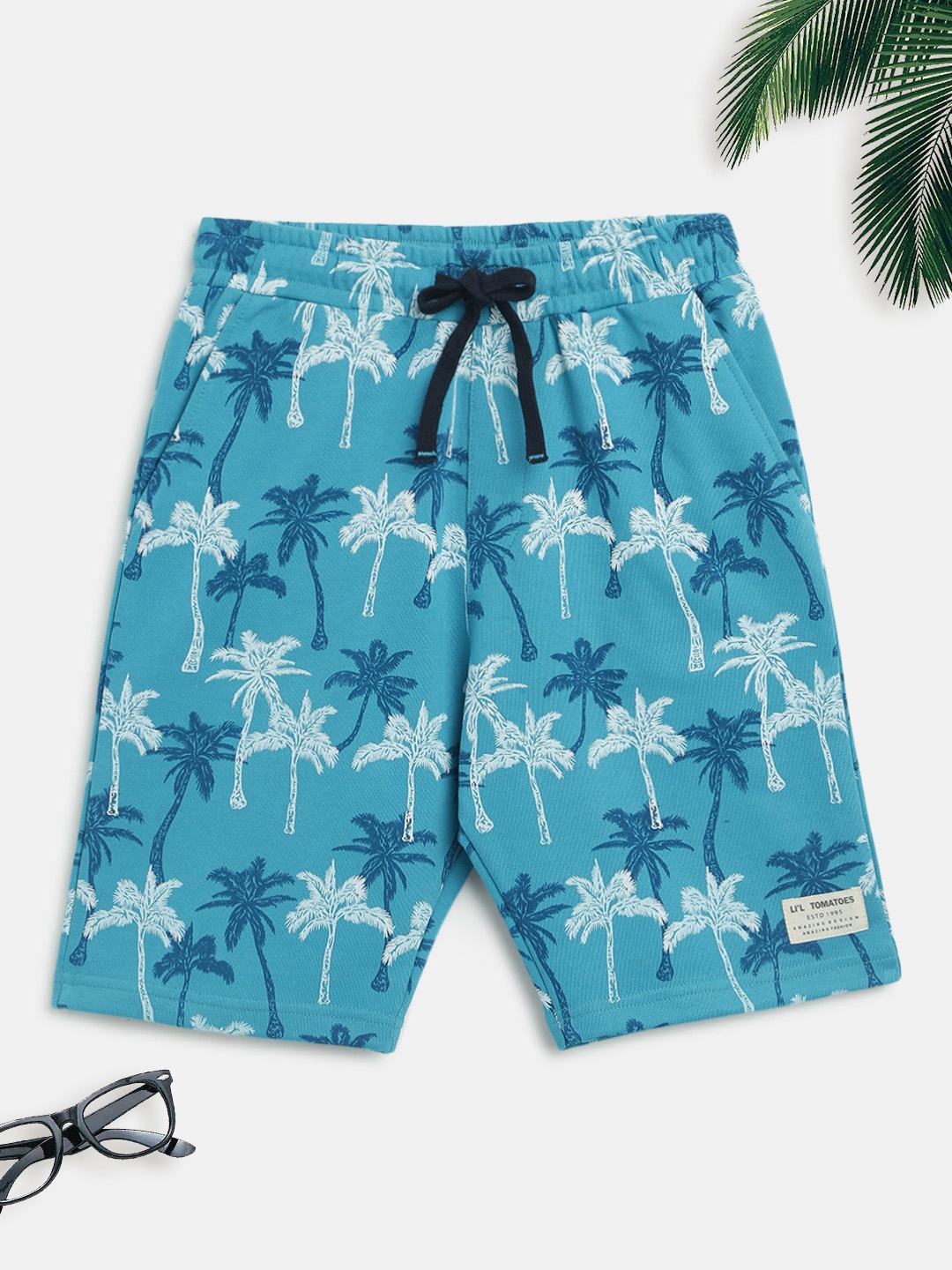 

Lil Tomatoes Boys Blue Tropical Printed Pure Cotton Shorts