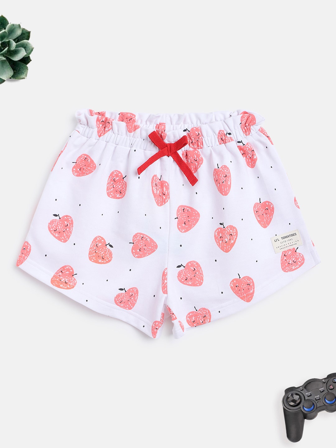 

Lil Tomatoes Girls White Conversational Printed Cotton Shorts