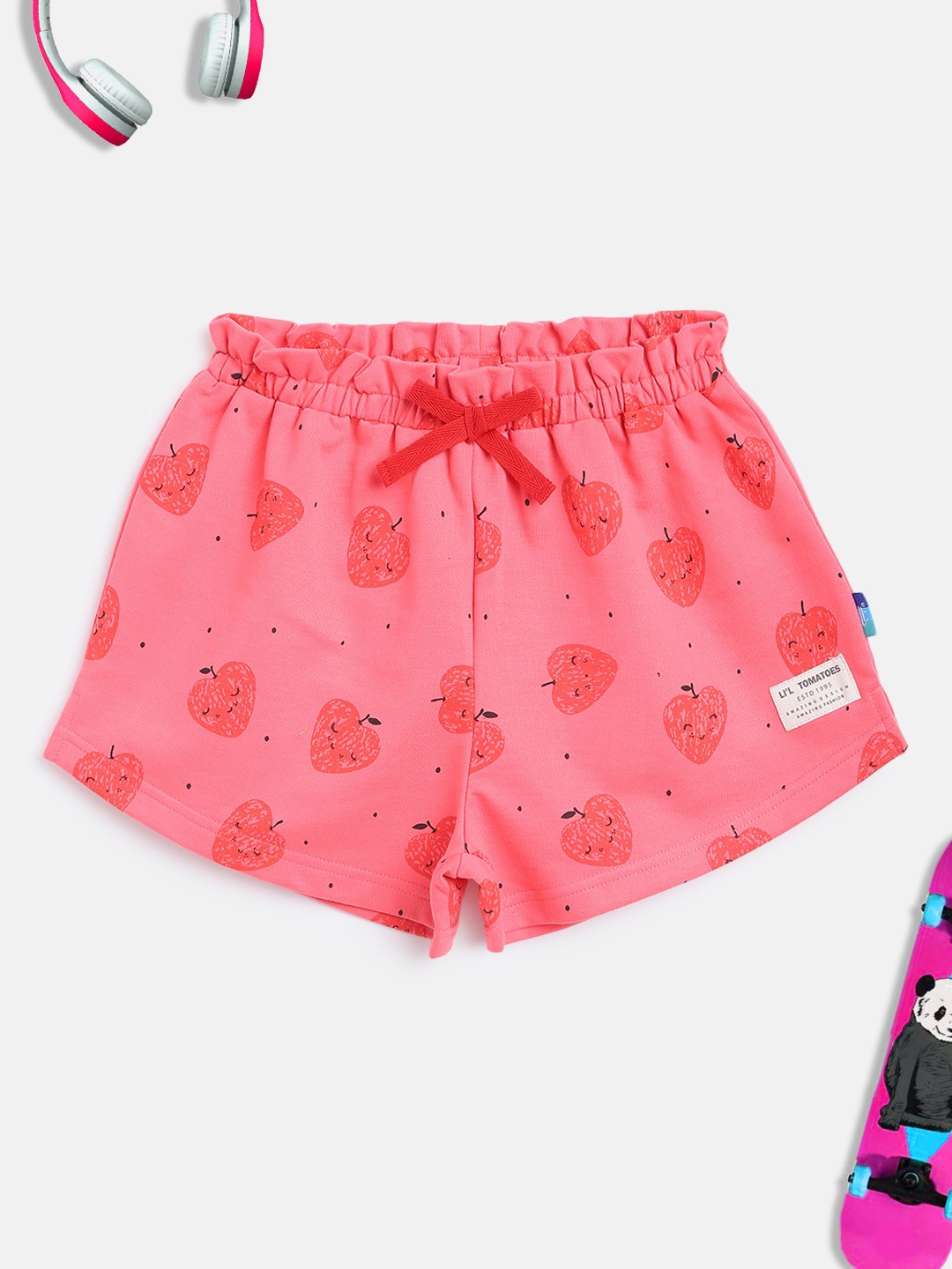 

Lil Tomatoes Girls Pink Conversational Printed Pure Cotton Shorts