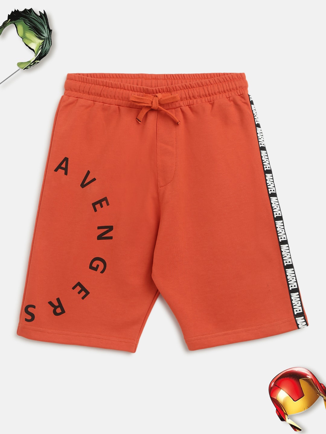 

Lil Tomatoes Boys Orange & Black Typography Printed Avengers Outdoor Shorts