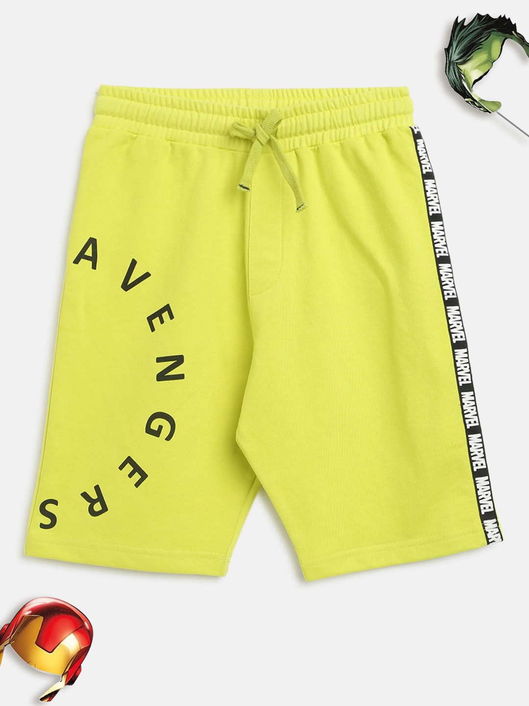 Lil Tomatoes Boys Lime Green Printed Avengers 100% Cotton Outdoor Shorts