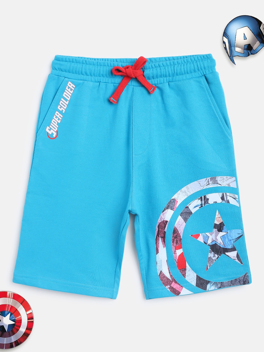 

Lil Tomatoes Boys Blue Captain America Printed Pure Cotton Outdoor Shorts