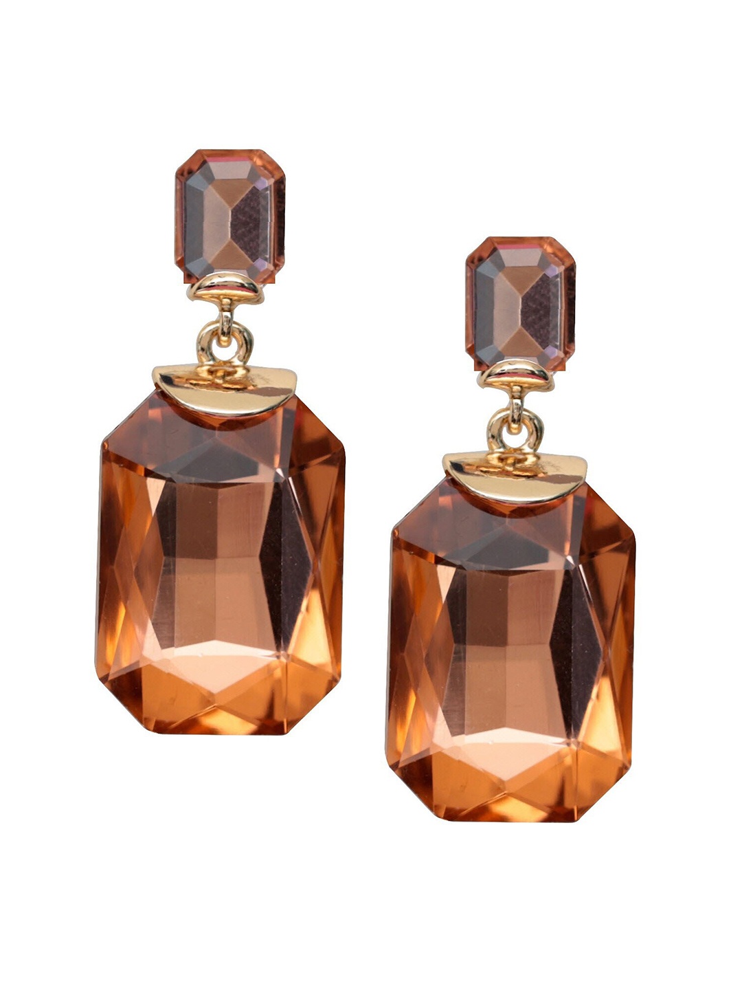 

Crunchy Fashion Gold-Plated Brown Crystal Geometric Drop Earrings