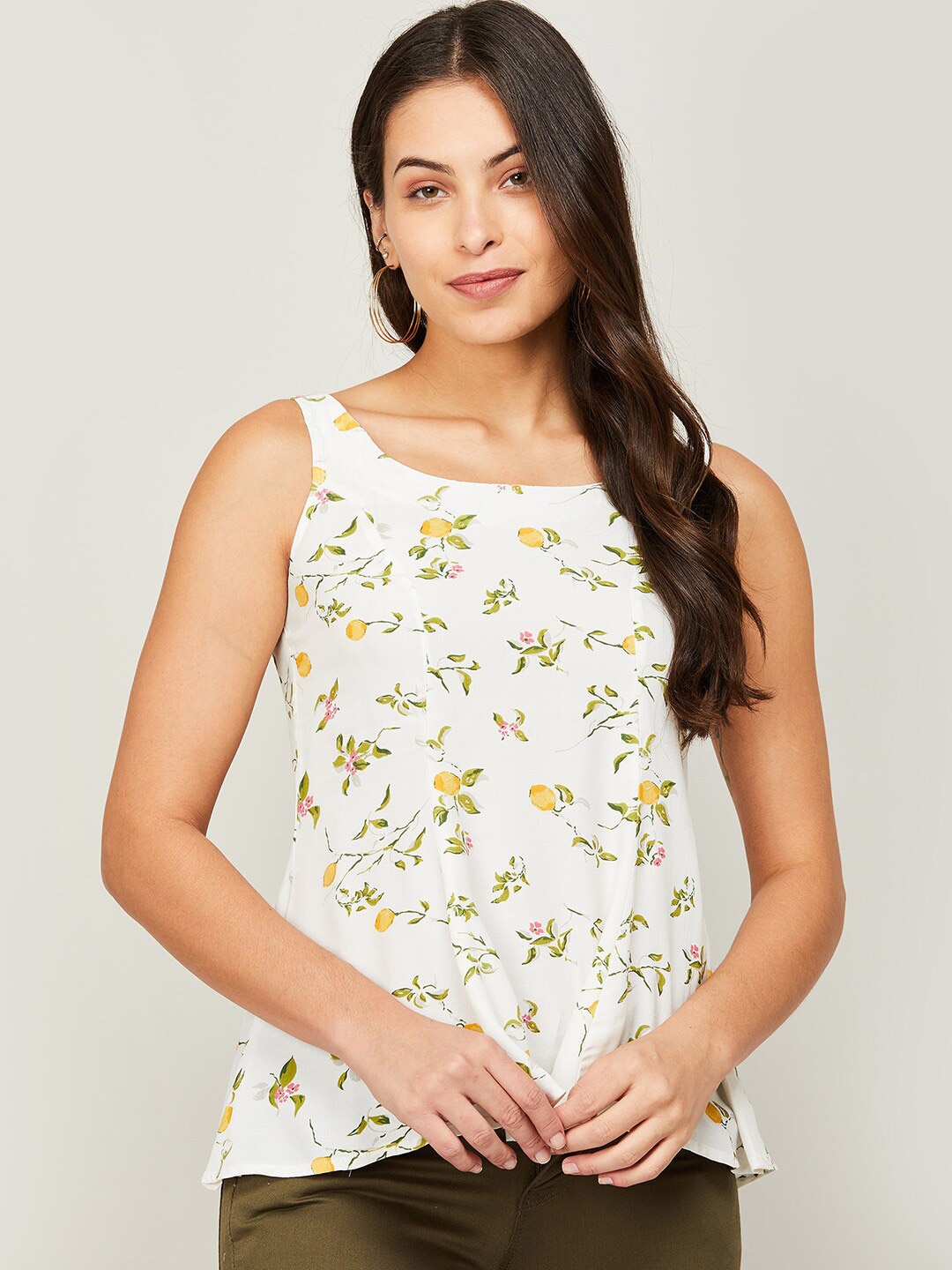 

CODE by Lifestyle Women White & Yellow Floral Print Top