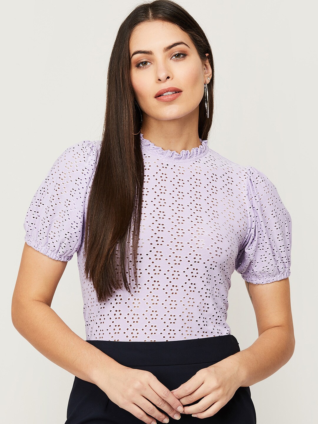 

Fame Forever by Lifestyle Purple Pure Cotton Schiffli Top