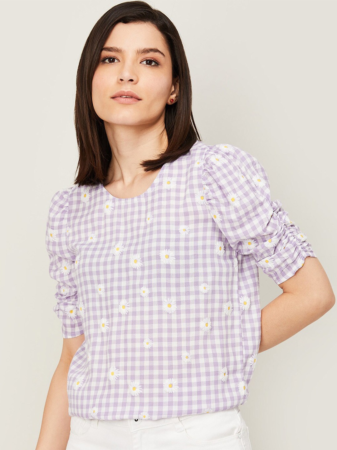 

Fame Forever by Lifestyle Women Purple & White Checked Top