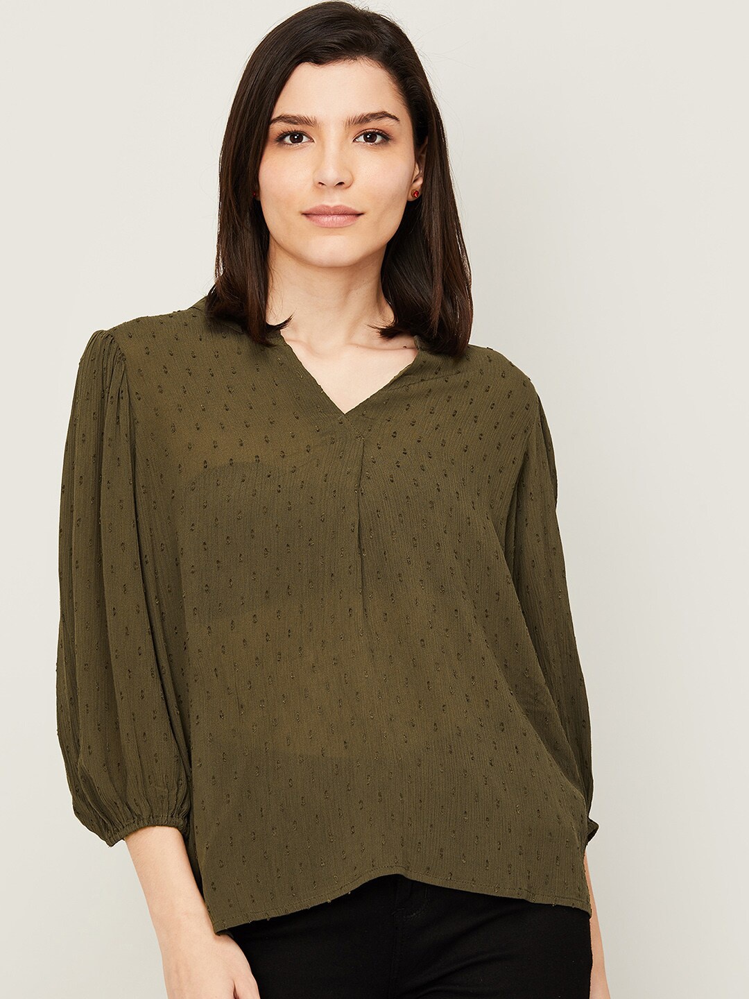 

Fame Forever by Lifestyle Olive Green Mandarin Collar Top