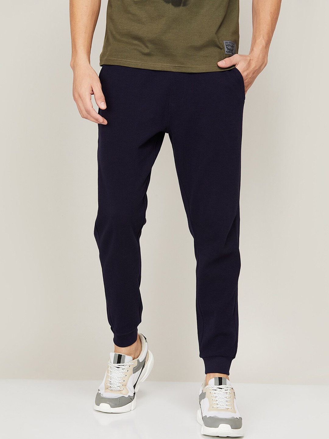 

Forca by Lifestyle Men Navy Blue Solid Cotton Joggers