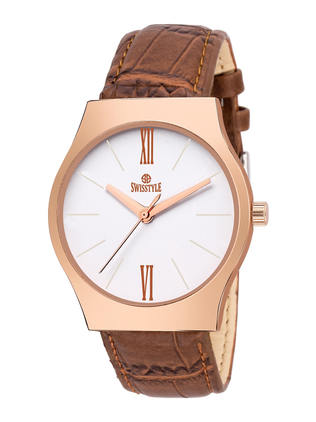 

SWISSTYLE Men White Brass Dial & Brown Straps Analogue Watch SS-GR009-BRW