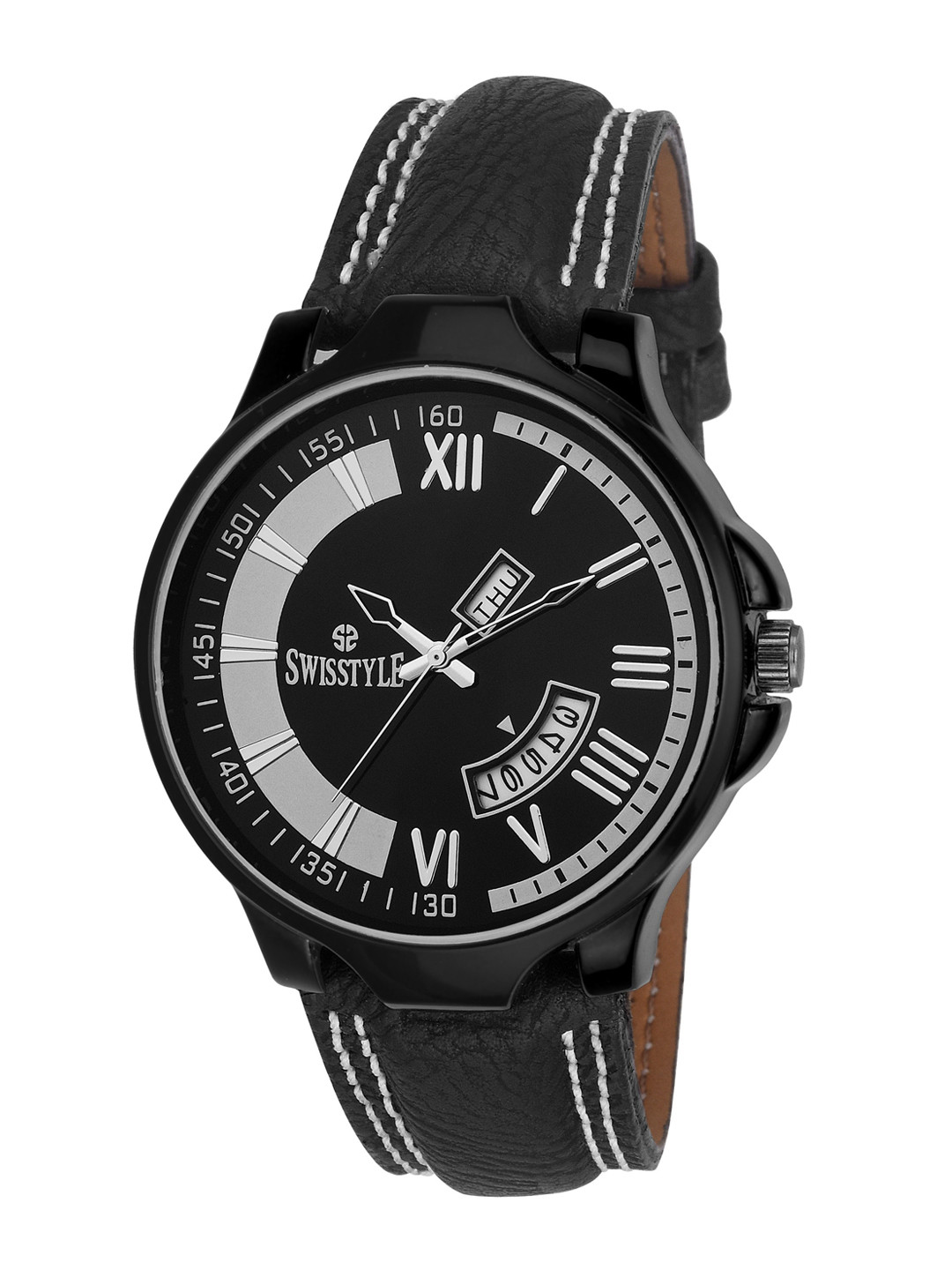 

SWISSTYLE Men Black Brass Embellished Dial & Leather Straps Analogue Watch SS-GR871-BLK-BLK