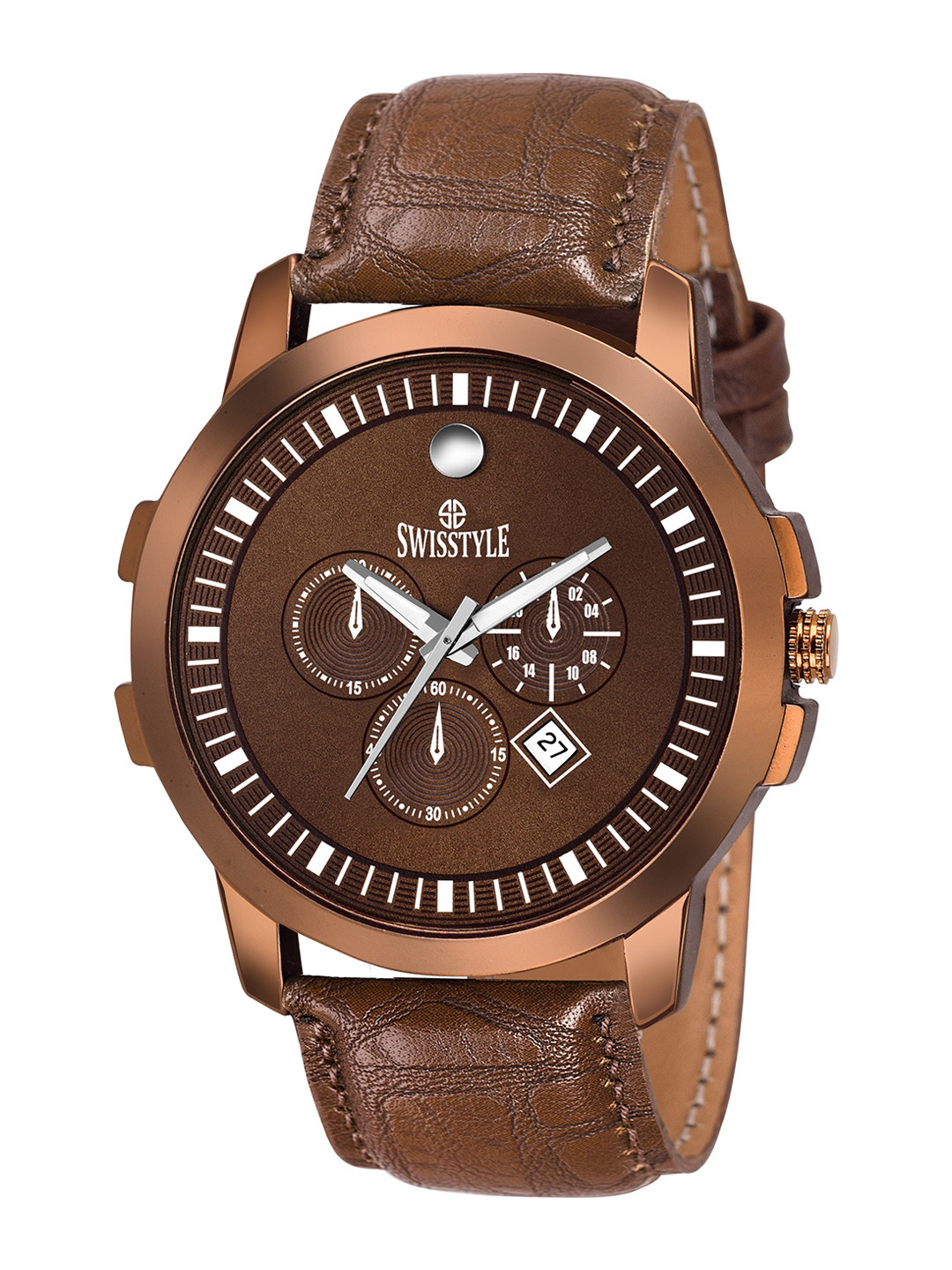 

SWISSTYLE Men Brown Brass Dial & Brown Bracelet Style Straps Analogue Watch