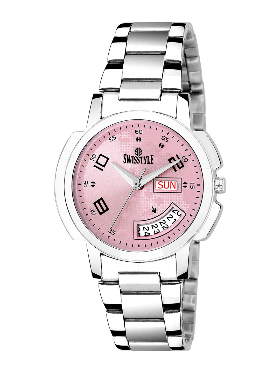 

SWISSTYLE Women Pink Brass Dial & Silver Toned Stainless Steel Bracelet Style Straps Analogue Watch