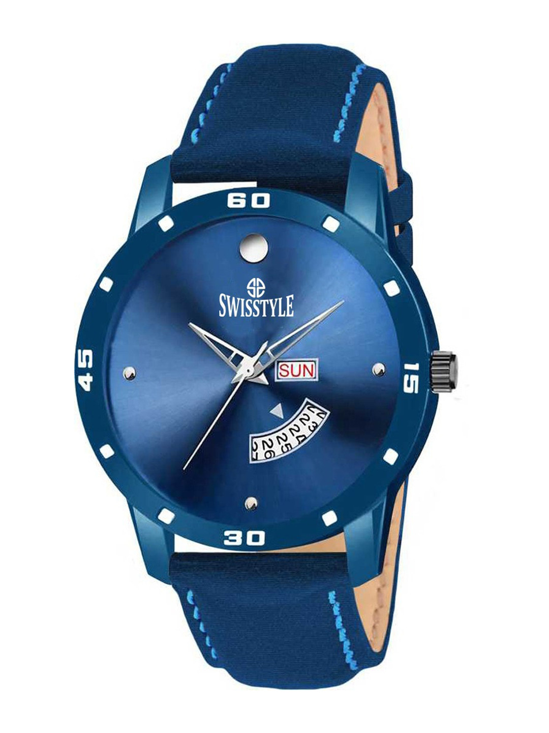 

SWISSTYLE Men Neon Blue Brass Embellished Dial & Blue Straps Analogue Multi Function Watch