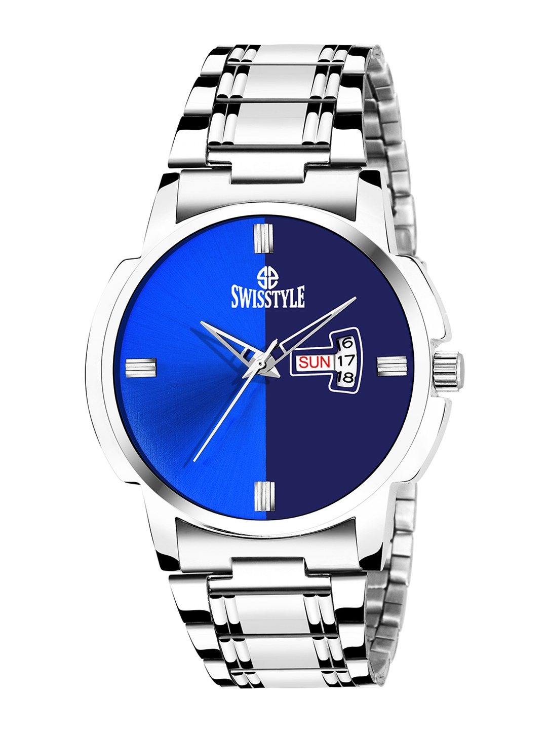 

SWISSTYLE Men Blue Brass Dial & Silver Toned Bracelet Style Straps Analogue Watch