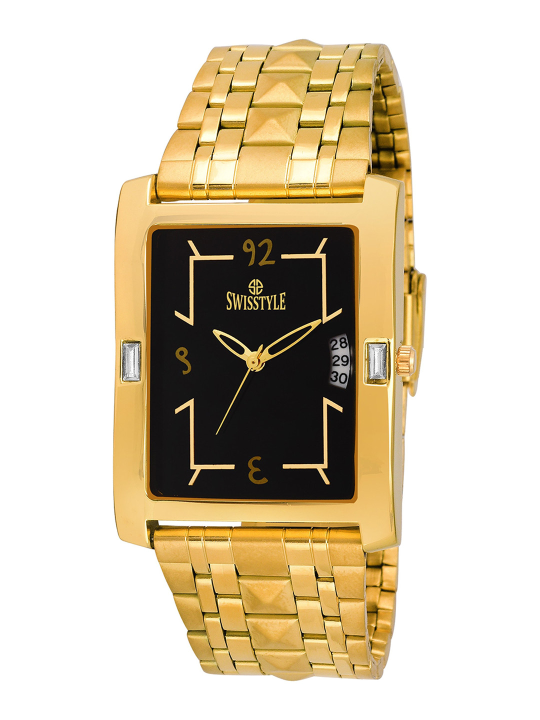 

SWISSTYLE Men Black Brass Dial & Gold Toned Bracelet Style Straps Analogue Watch