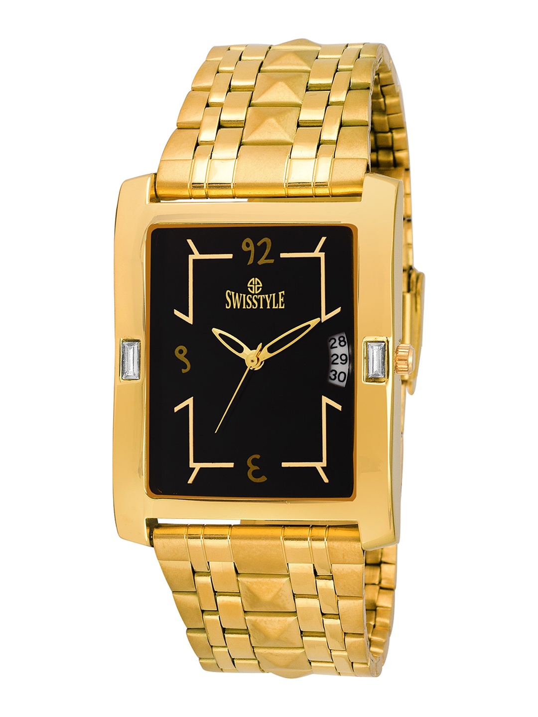 

SWISSTYLE Men Black Brass Dial & Gold Toned Bracelet Style Straps Analogue Watch SS-GSQ117