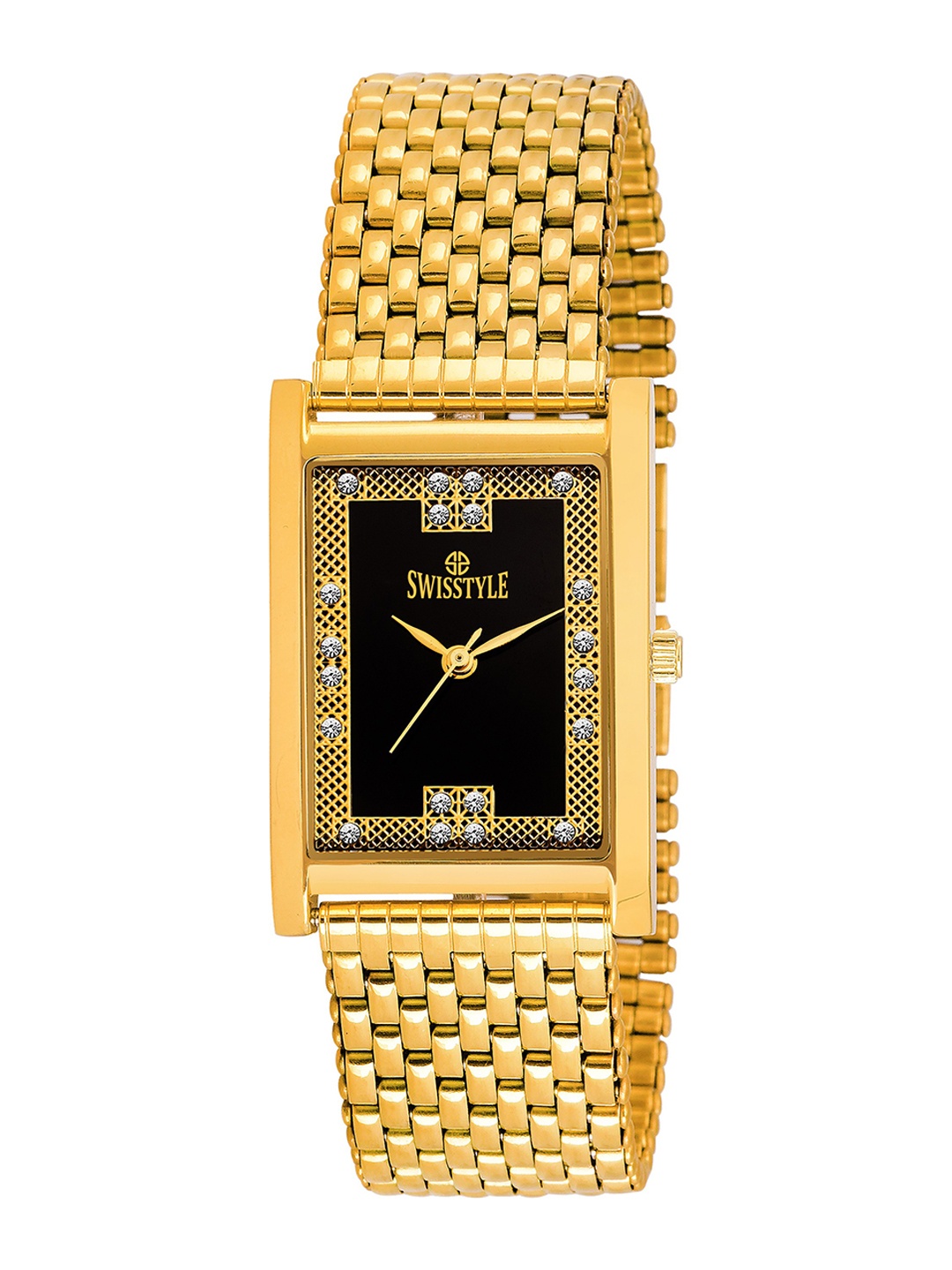 

SWISSTYLE Men Black Brass Dial & Gold Toned Bracelet Style Straps Analogue Watch