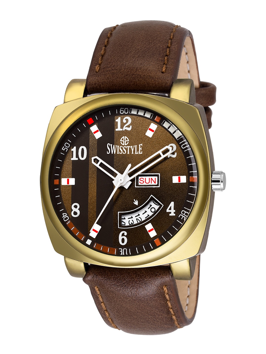 

SWISSTYLE Men Brown Brass Dial & Brown Straps Analogue Multi Function Watch