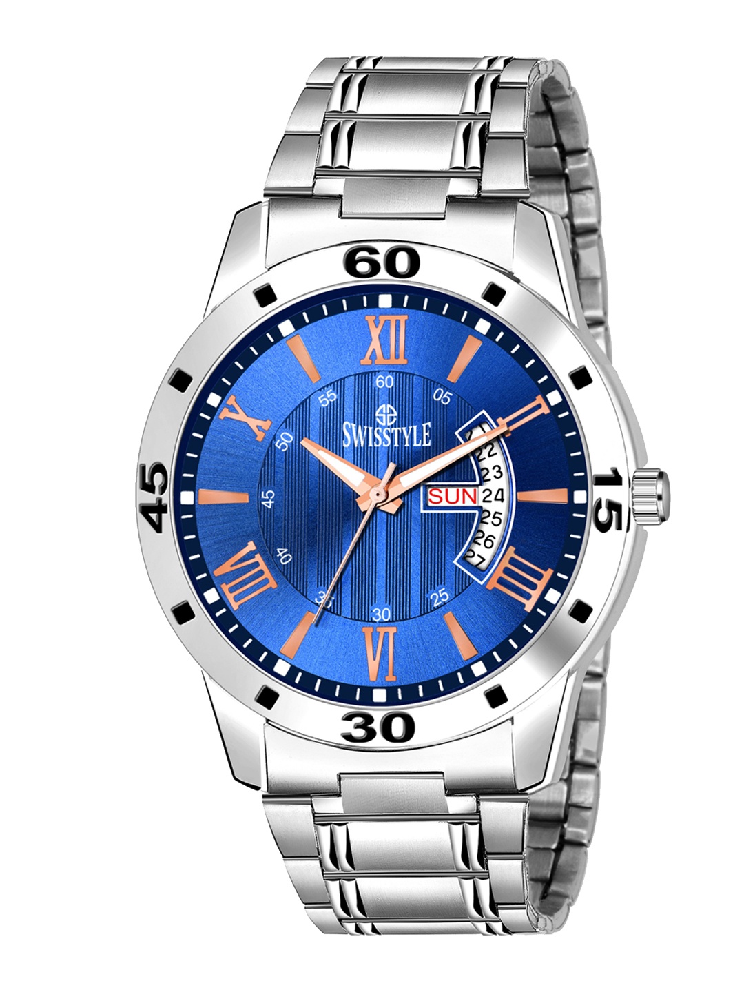 

SWISSTYLE Men Blue Dial & Stainless Steel Bracelet Style Straps Analogue Watch SS-GR193