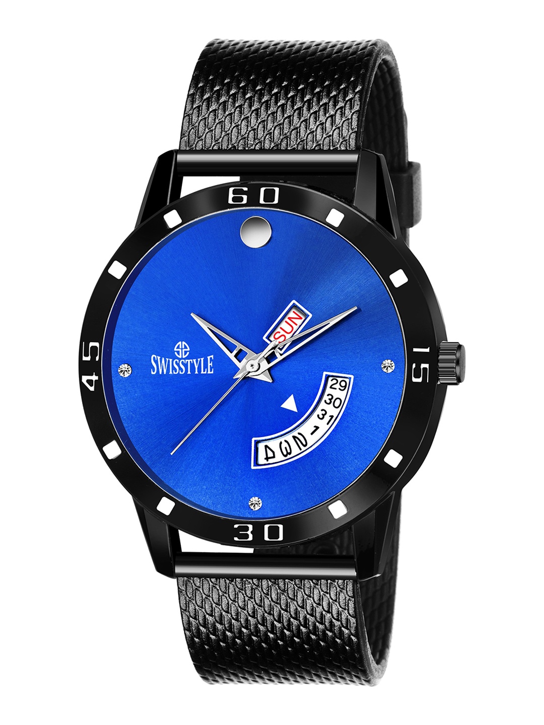 

SWISSTYLE Men Blue Brass Dial & Black Straps Analogue Watch SS-GR189-BLU-BLK