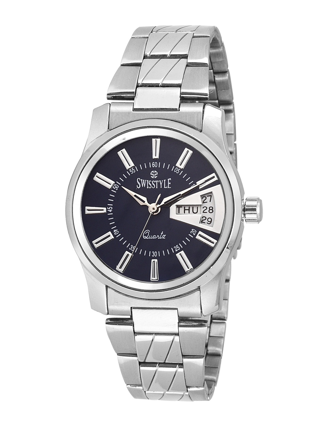 

SWISSTYLE Men Blue Brass Dial & Silver Toned Bracelet Style Straps Analogue Watch, Black