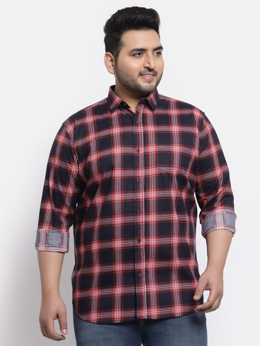 

plusS Men Navy Blue Checked Casual Shirt