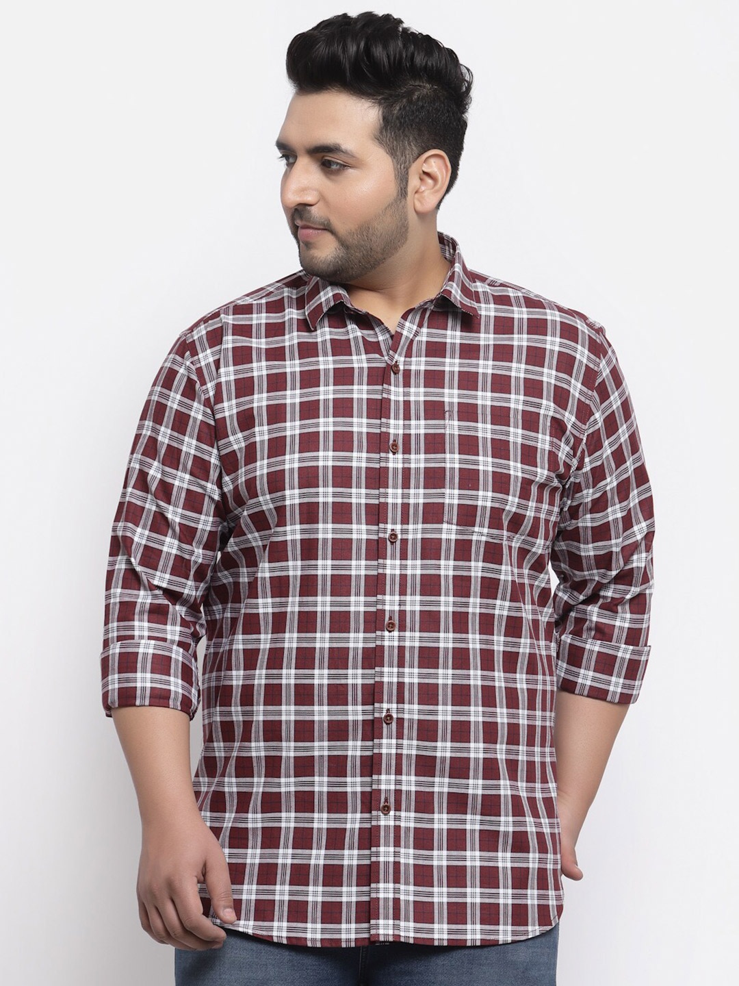 

plusS Men Maroon Gingham Checked Casual Shirt