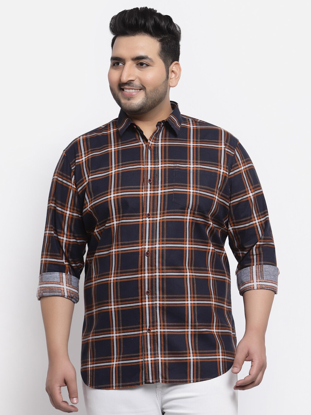 

plusS Men Navy Blue Tartan Checked Casual Shirt