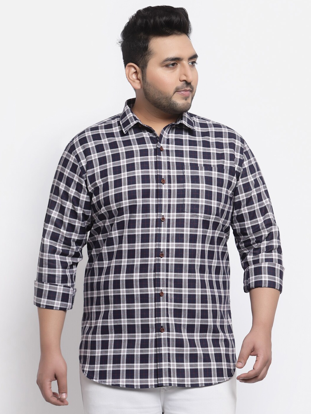 

plusS Men Blue Gingham Checks Checked Casual Shirt