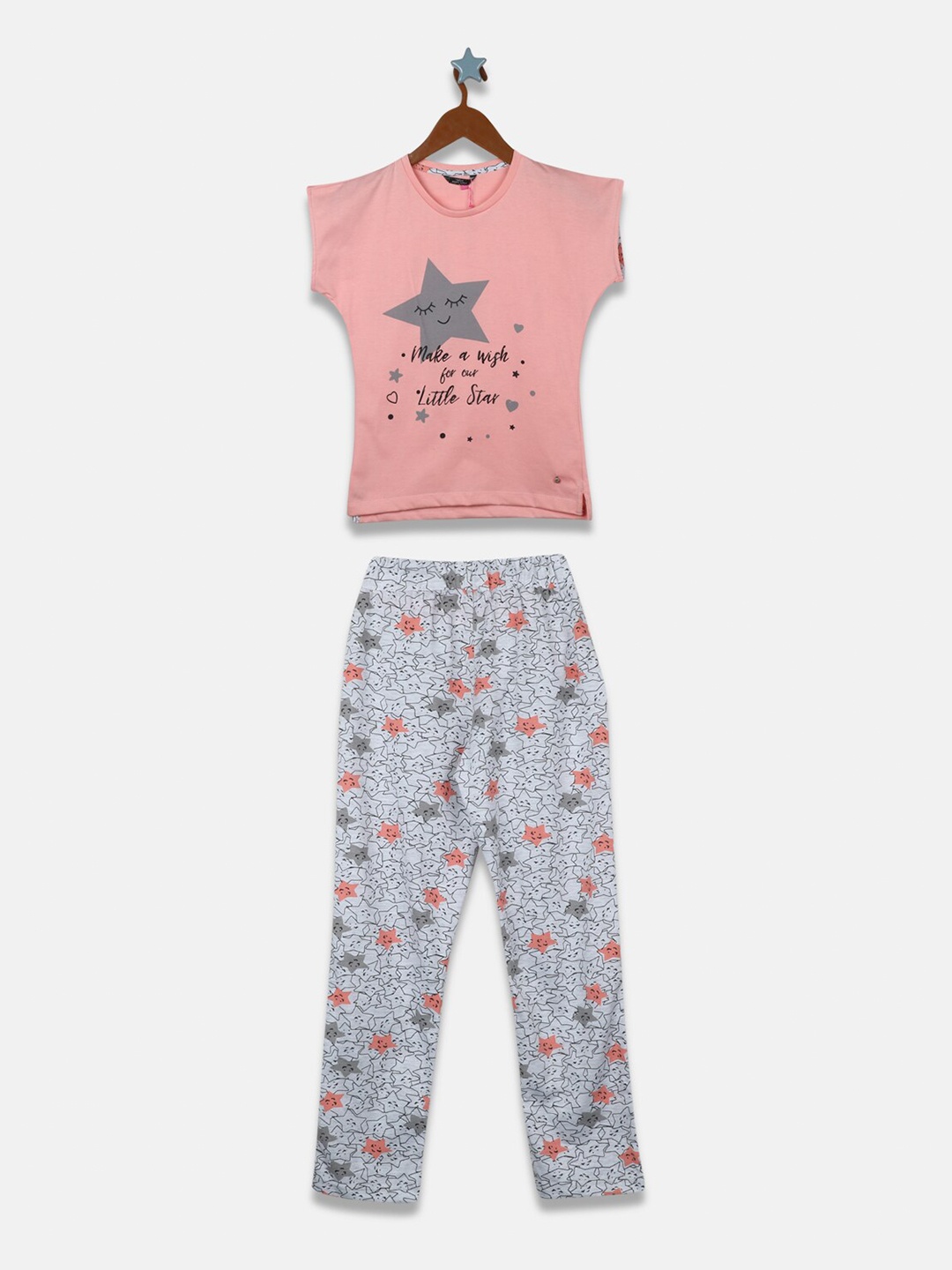 

Monte Carlo Girls Peach-Coloured & Grey Melange Printed T-shirt with Pyjamas