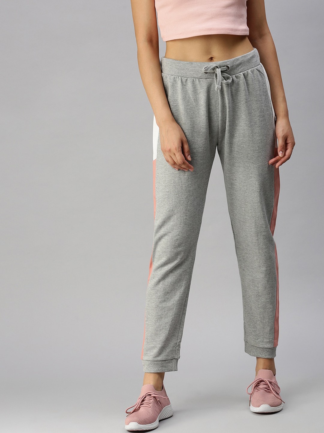 

De Moza Women Grey Melange Mid Rise Regular Fit 100% Cotton Regular Trousers