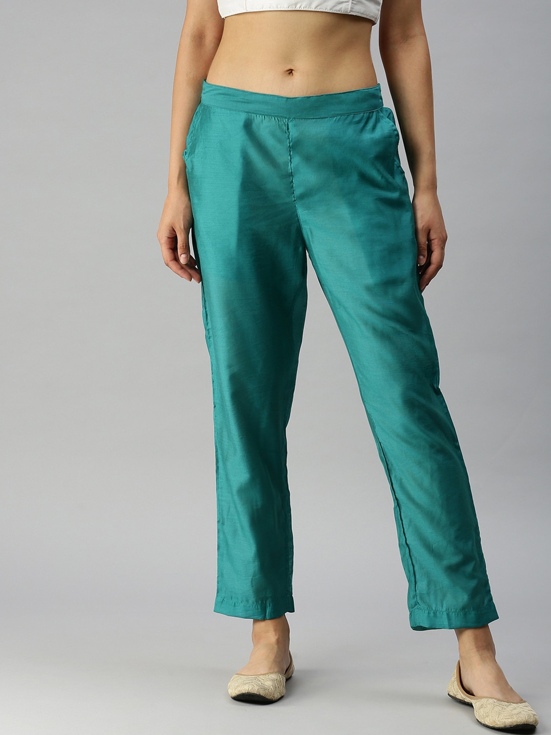 

De Moza Women Teal Solid Trousers