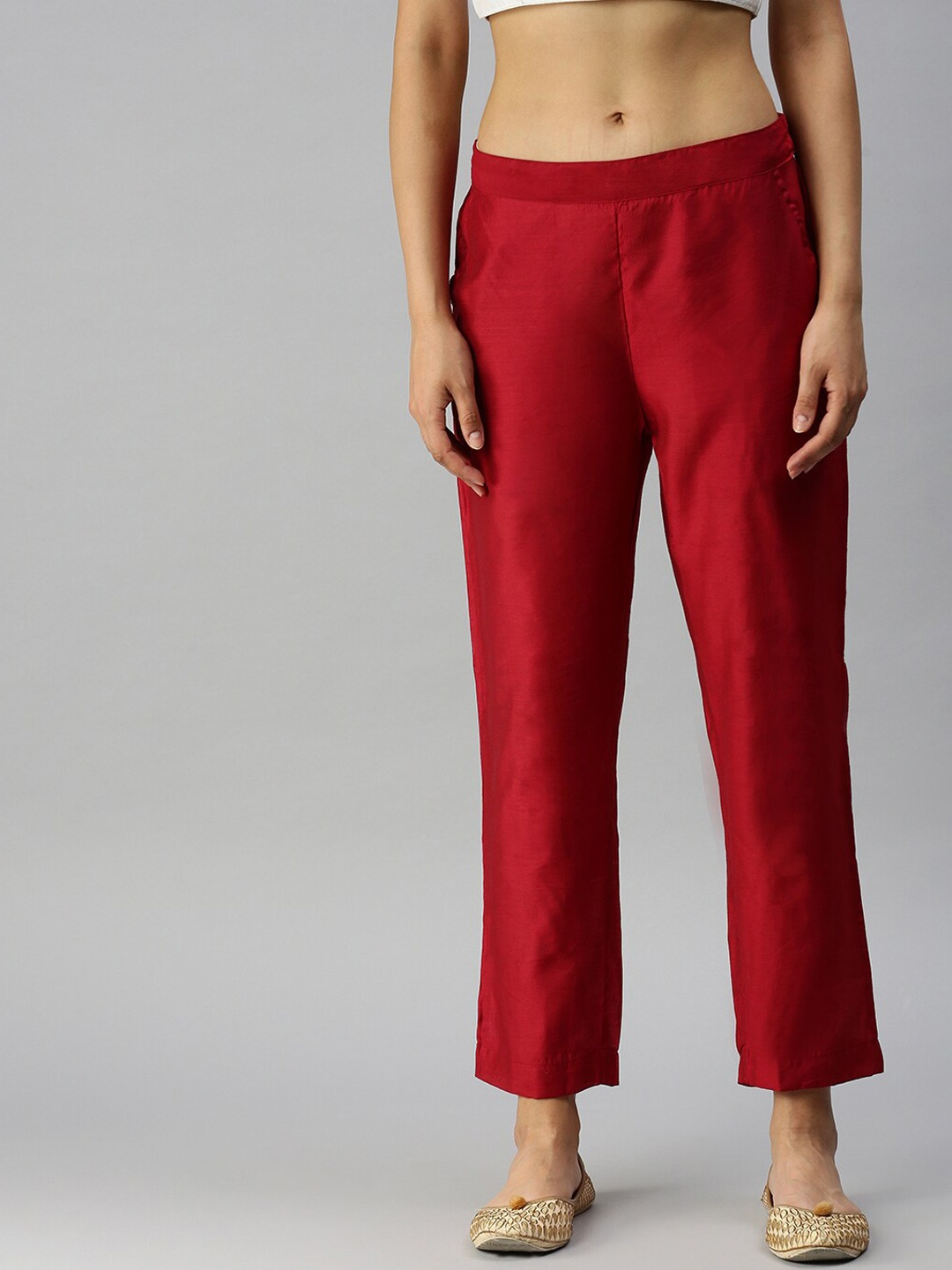 

De Moza Women Maroon Solid Trousers