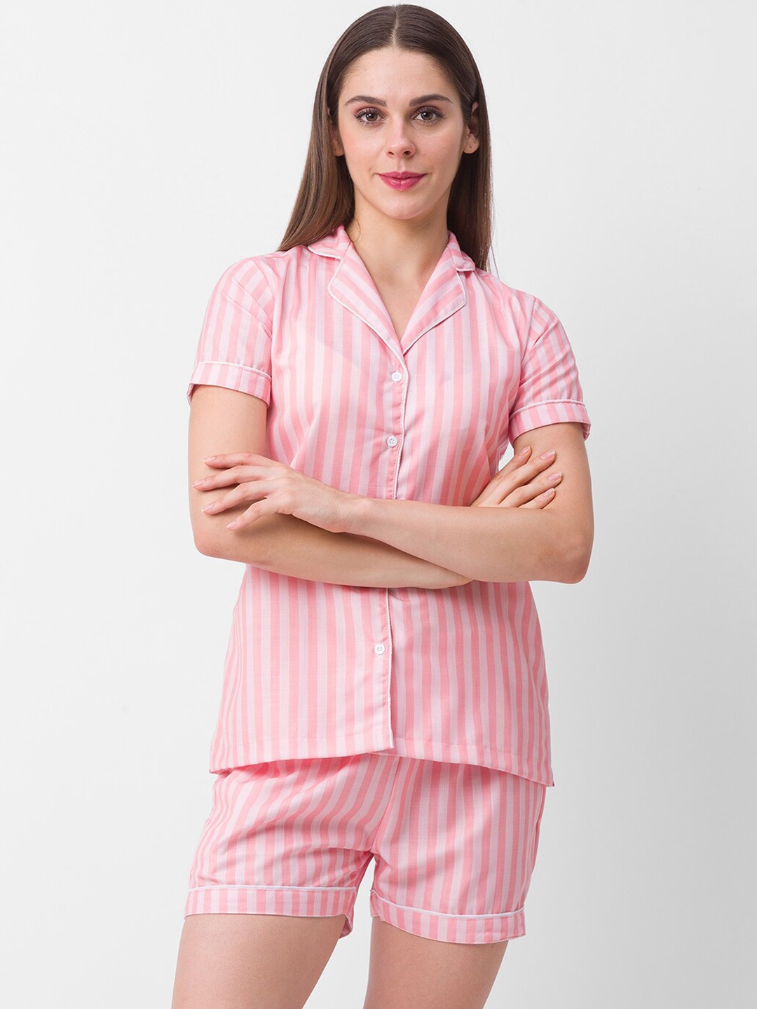 

FashionRack Women Pink & White Striped Night suit