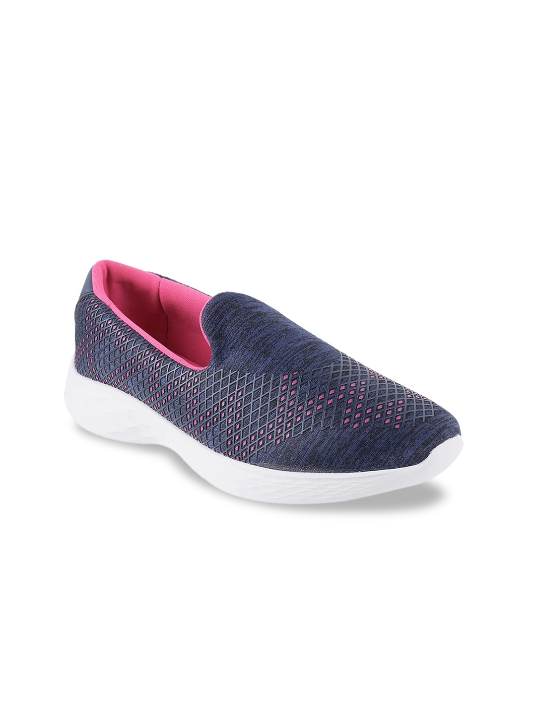 

Metro Women Navy Blue & Pink Woven Design Slip-On Sneakers