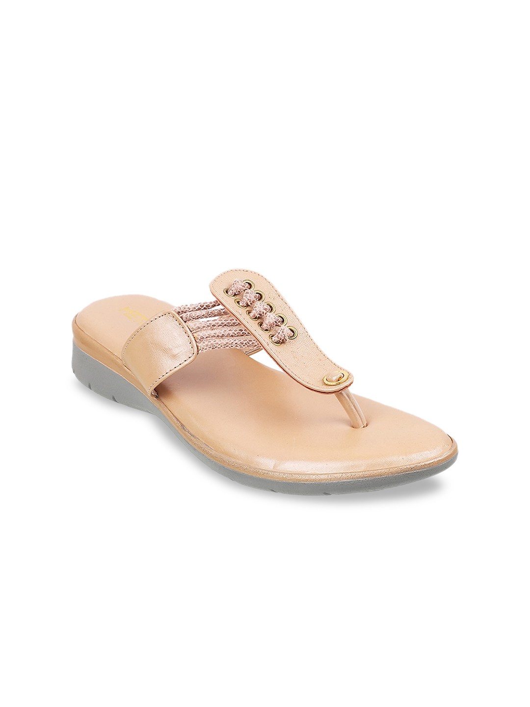 

Metro Women Rose Gold Embellished T-Strap Flats