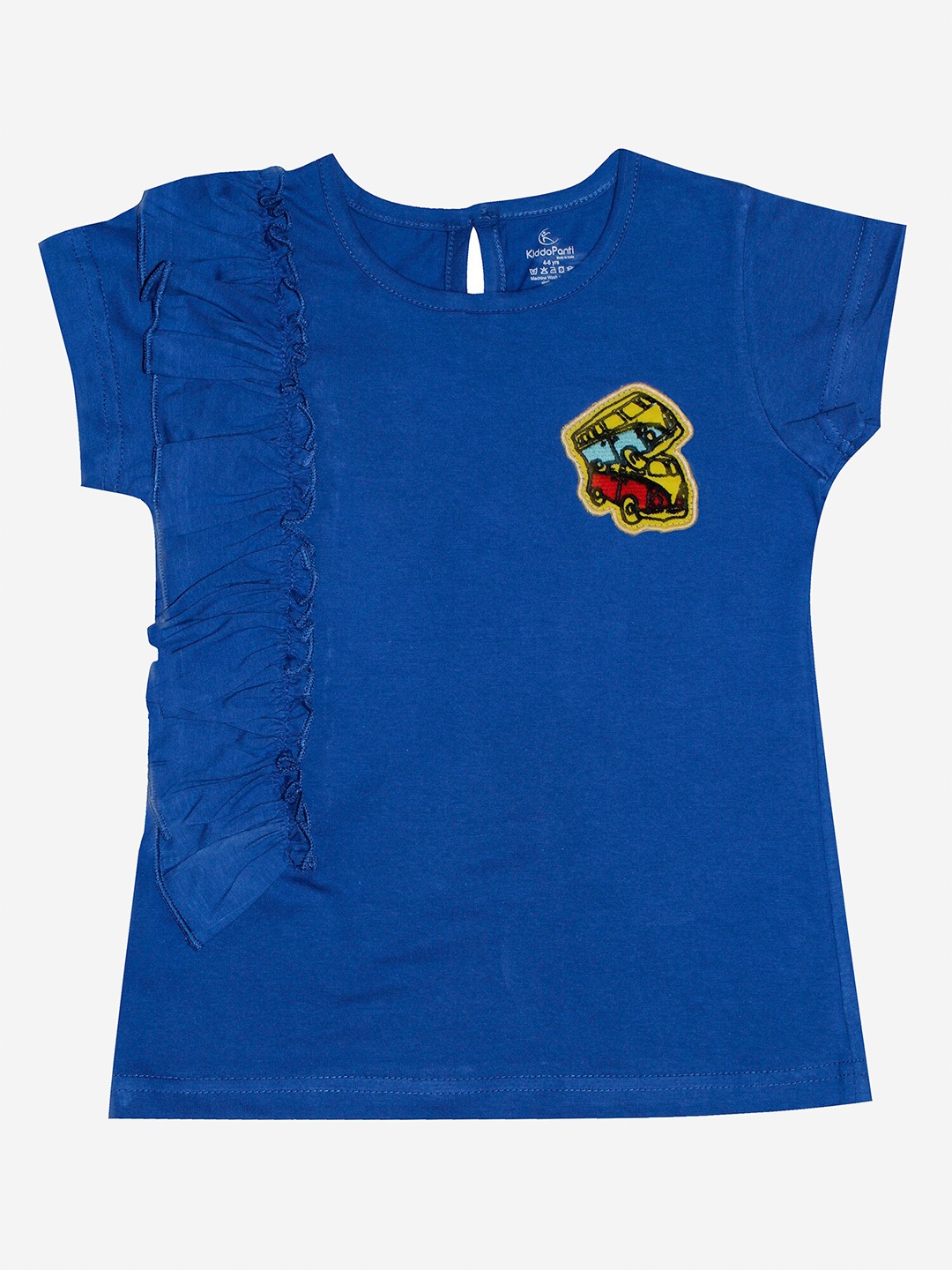

KiddoPanti Girls Blue Typography Applique T-shirt