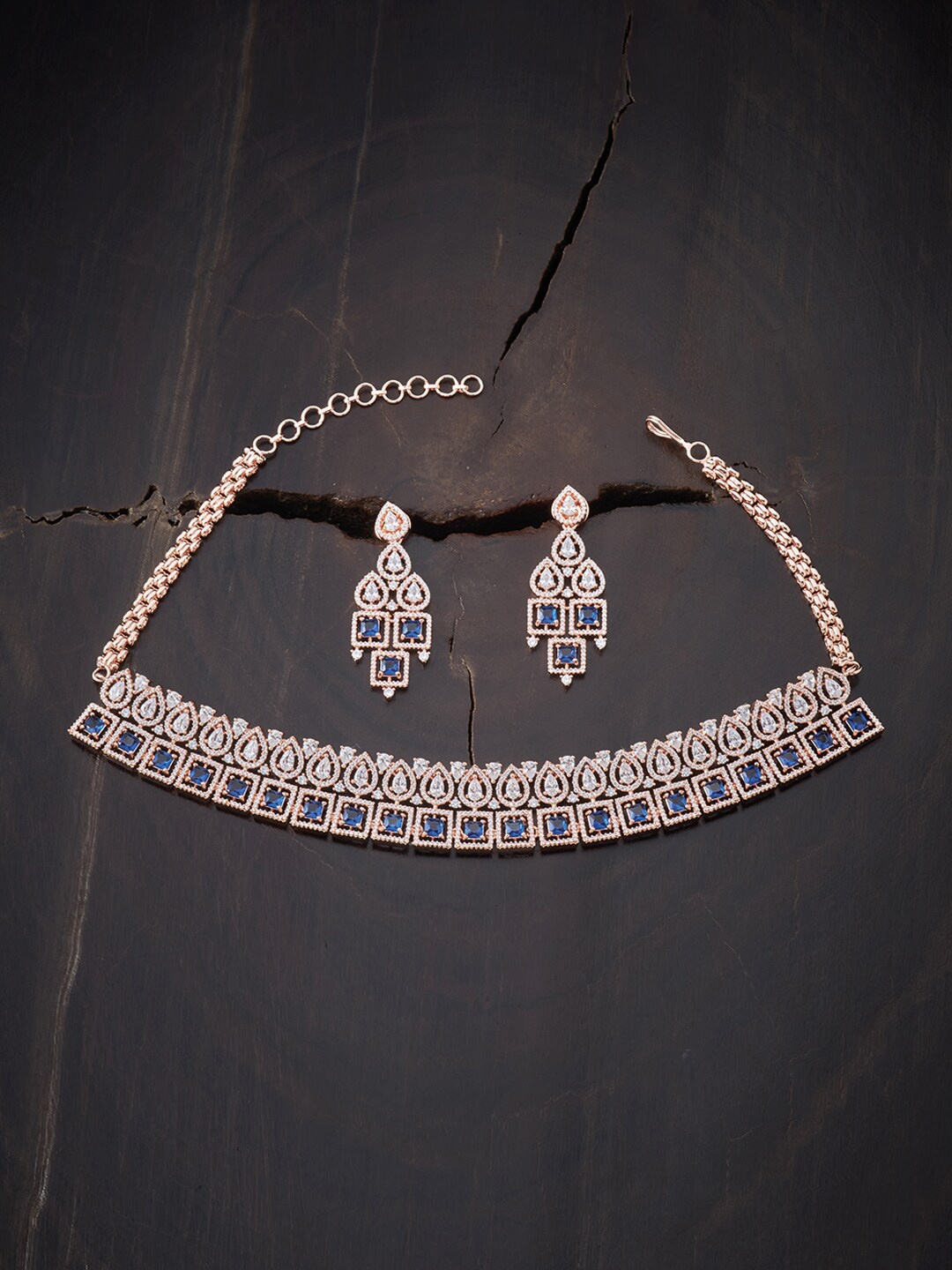

Kushal's Fashion Jewellery Blue Copper Rose Gold-Plated Jewellery Set
