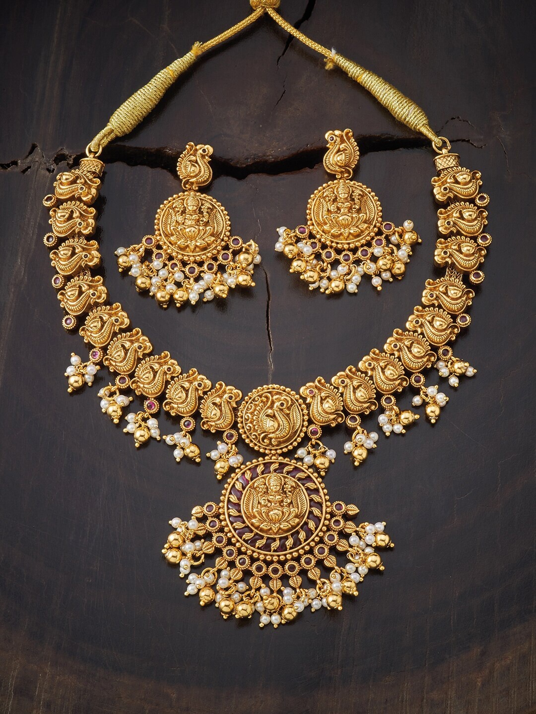 

Kushal's Fashion Jewellery Red Copper Gold-Plated Jewellery Set